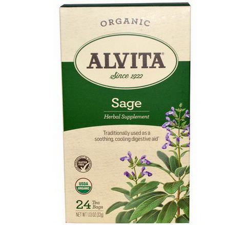 Alvita Teas, Sage, Organic, Caffeine Free, 24 Tea Bags 32g