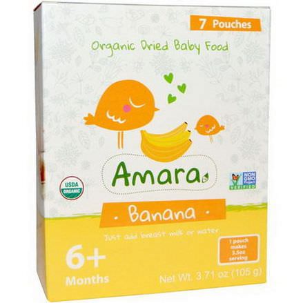 Amara Baby Food, Organic Dried Baby Food, Banana, 6+ Months, 7 Pouches 15g Each