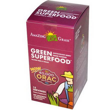 Amazing Grass, Green SuperFood, Antioxidant Berry Drink Powder, 15 Individual Packets, 7g Each