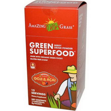 Amazing Grass, Green SuperFood, Berry Drink Powder, 15 Individual Packets, 8g Each