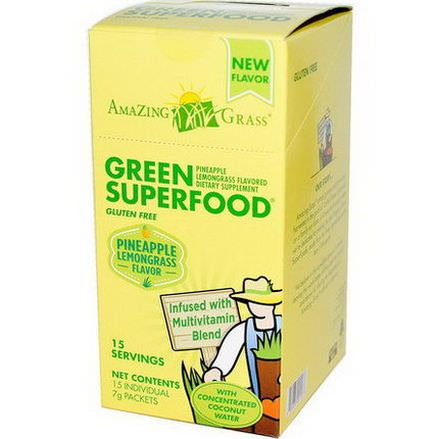 Amazing Grass, Green SuperFood, Pineapple Lemongrass Flavored, 15 Individual Packets, 7g Each