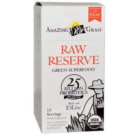 Amazing Grass, Green SuperFood, Raw Reserve with E3 Live, 15 Packets, 8g Each