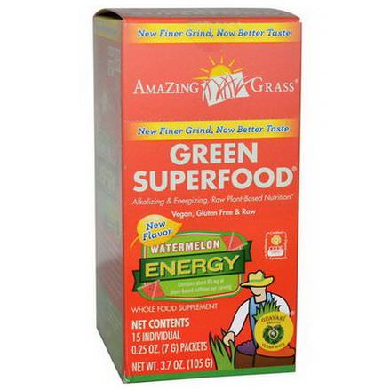 Amazing Grass, Green SuperFood, Watermelon Energy, 15 Individual Packets 7g Each