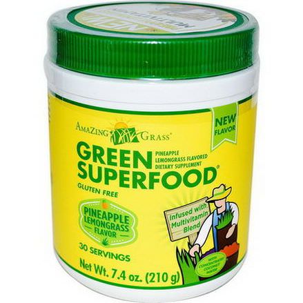 Amazing Grass, Green Superfood, Pineapple Lemongrass Flavored 210g