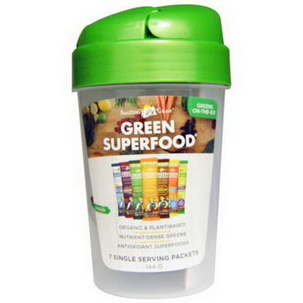 Amazing Grass, Green Superfood Shaker Cup and 7 Flavors of Green Superfood, 1 - 20 oz Cup 7g Each