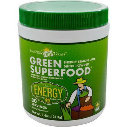 Amazing Grass, GreenSuperFood, Energy Lemon Lime Drink Powder 210g