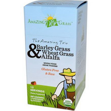 Amazing Grass, The Amazing Trio, Barley Grass, Wheat Grass&Alfalfa, Drink Powder, 15 Individual Packets, 8g Each