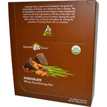 Amazing Grass, Whole Food Energy Bar, Chocolate, 12 Bars 60g Each