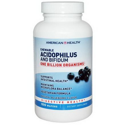 American Health, Chewable Acidophilus and Bifidum, Natural Blueberry Flavor, 100 Wafers