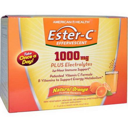 American Health, Ester-C Effervescent, Natural Orange Flavor, 1000mg, 21 Packets 10g Each