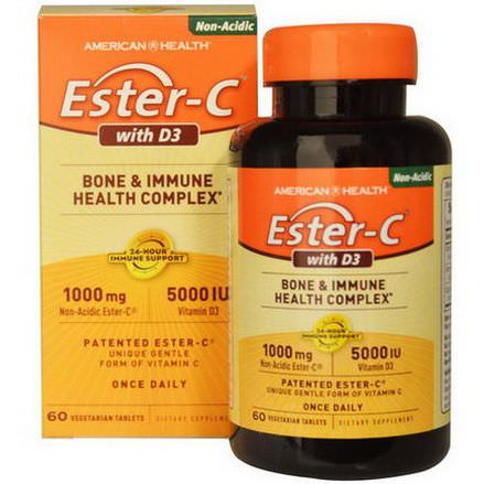 American Health, Ester-C with D3, Bone and Immune Health Complex, 1000mg/5000 IU, 60 Veggie Tabs