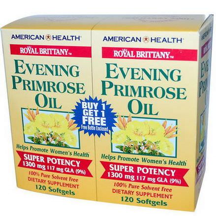 American Health, Royal Brittany, Evening Primrose Oil, 1300mg, 2 Bottles, 120 Softgels Each