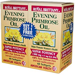 American Health, Royal Brittany, Evening Primrose Oil, 1300mg, 2 Bottles, 60 Softgels Each