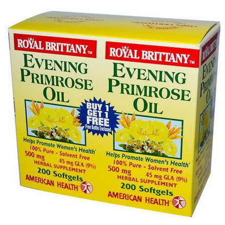 American Health, Royal Brittany, Evening Primrose Oil, 500mg, 2 Bottles, 200 Softgels Each