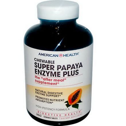 American Health, Super Papaya Enzyme Plus, 360 Chewable Tablets