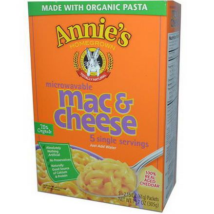 Annie's Homegrown, Microwavable Mac&Cheese, Real Cheddar, 5 Packets 61g Each