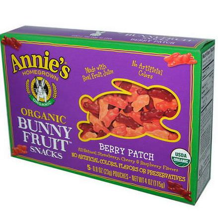 Annie's Homegrown, Organic Bunny Fruit Snacks, Berry Patch, 5 Pouches 23g Each