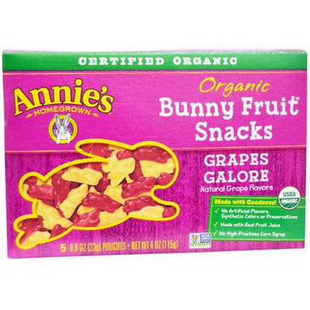 Annie's Homegrown, Organic Bunny Fruit Snacks, Grapes Galore, 5 Pouches 23g Each