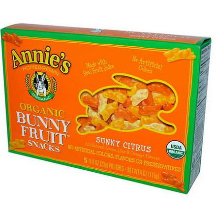 Annie's Homegrown, Organic Bunny Fruit Snacks, Sunny Citrus, 5 Pouches 23g Each