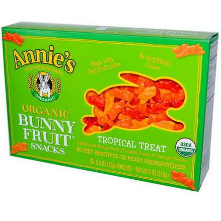 Annie's Homegrown, Organic Bunny Fruit Snacks, Tropical Treat, 5 Pouches 23g Each