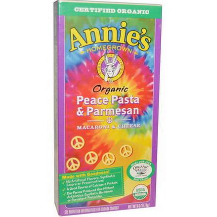 Annie's Homegrown, Organic, Macaroni and Cheese, Peace Pasta and Parmesan 170g