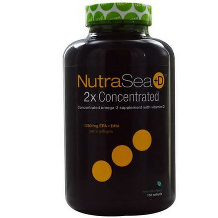 Ascenta, NutraSea +D, 2X Concentrated Omega-3 Supplement, Fresh Mint Flavor, 150 Softgels