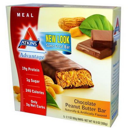 Atkins, Advantage, Chocolate Peanut Butter Bar, 5 Bars 60g Each