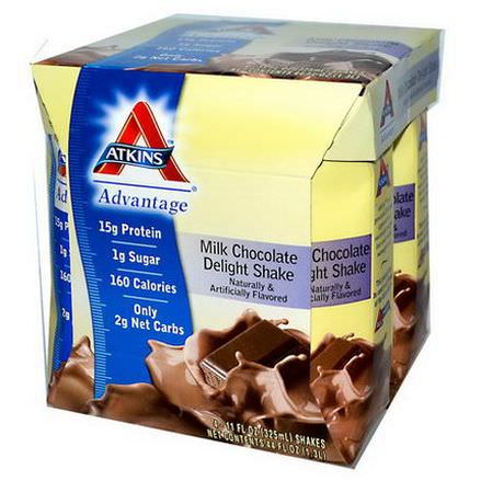 Atkins, Advantage, Milk Chocolate Delight Shake, 4 Shakes 325ml Each