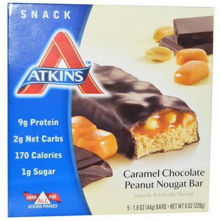 Atkins, Caramel Chocolate Peanut Nougat Bar, 5 Bars 44g Each