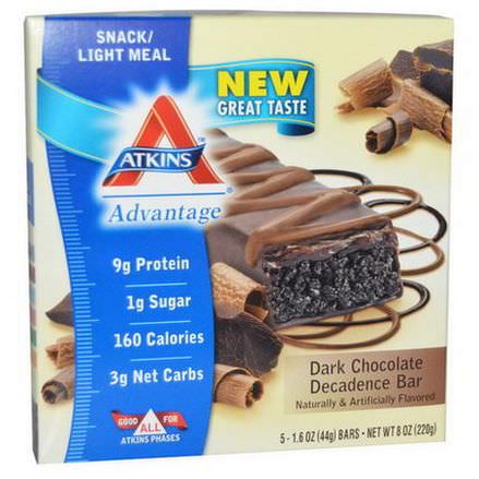 Atkins, Dark Chocolate Decadence Bar, 5 Bars 44g Per Bar
