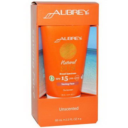 Aubrey Organics, Natural Sun, SPF 15, Saving Face Sunscreen, Unscented 68ml