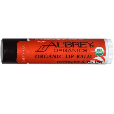 Aubrey Organics, Organic Lip Balm, Peppermint&Tea Tree 4.25g