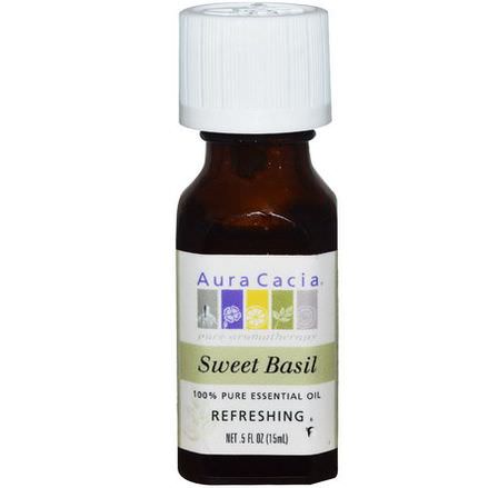 Aura Cacia, 100% Pure Essential Oil, Sweet Basil, Refreshing 15ml