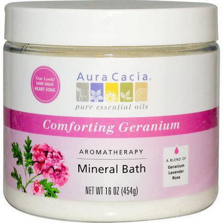 Aura Cacia, Aromatherapy Mineral Bath, Comforting Geranium 454g