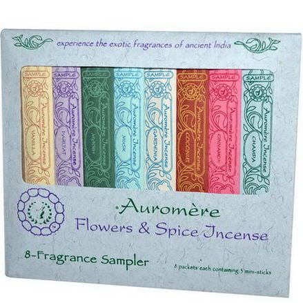 Auromere, Flowers&Spice Incense, 8-Fragrance Sampler, 3 Mini-Sticks Each