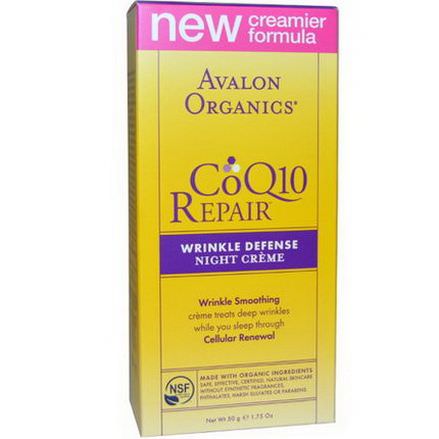 Avalon Organics, CoQ10 Repair, Wrinkle Defense Night Cream 50g