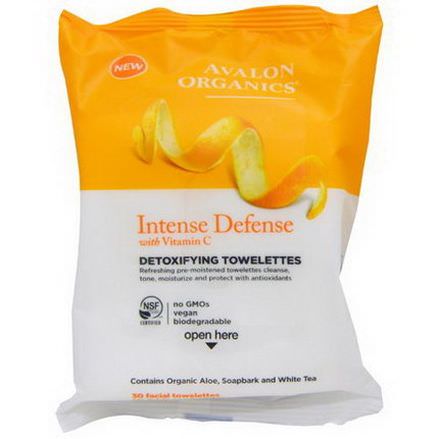 Avalon Organics, Intense Defense, Detoxifying Towelettes, With Vitamin C, 30 Facial Towelettes