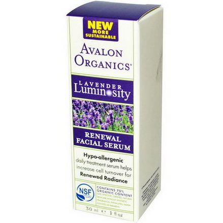 Avalon Organics, Renewal Facial Serum, Lavender Luminosity 30ml