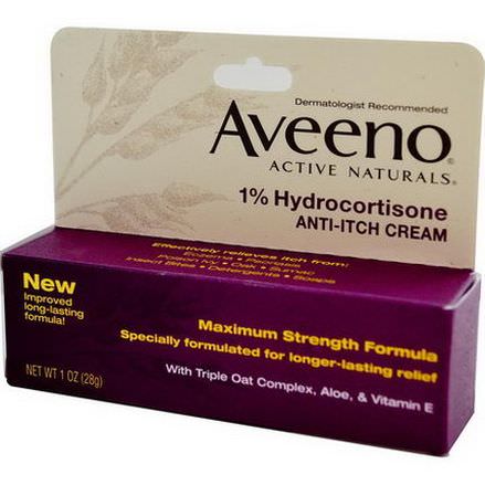 Aveeno, Active Naturals, 1% Hydrocortisone, Anti-Itch Cream 28g