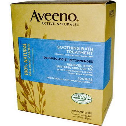 Aveeno, Active Naturals, Soothing Bath Treatment, Fragrance Free, 8 Single Use Bath Packets 42g Each.