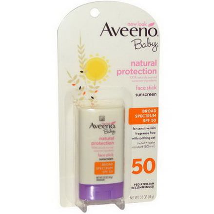 Aveeno, Baby, Natural Protection, Face Stick Sunscreen, Broad Spectrum SPF 50 14g