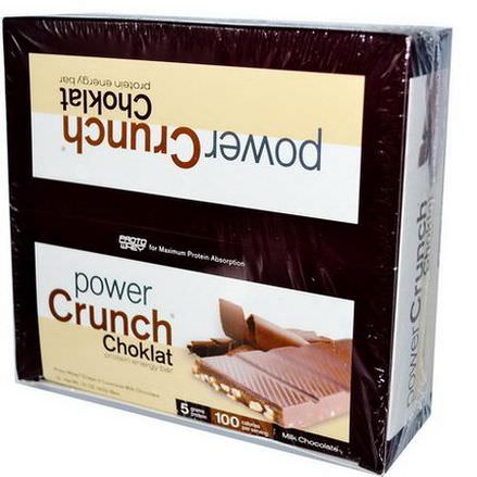 BNRG, Power Crunch, Protein Energy Bar, Choklat, Milk Chocolate, 12 Bars 42g Each