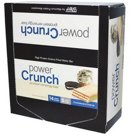 BNRG, Power Crunch Protein Energy Bar, Cookies and Creme, 12 Bars 40g Each