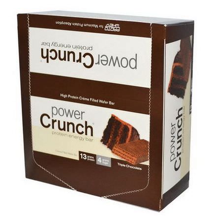 BNRG, Power Crunch Protein Energy Bar, Triple Chocolate, 12 Bars 40g Each