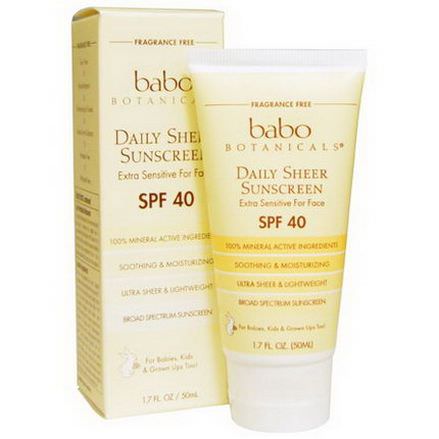 Babo Botanicals, 40 SPF Daily Sheer For Face Sunscreen 50ml