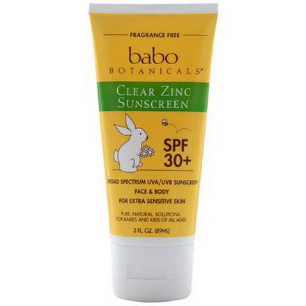 Babo Botanicals, Clear Zinc Sunscreen, SPF 30+, Fragrance Free 89ml