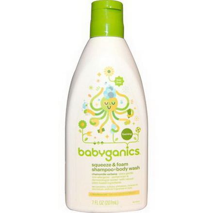 BabyGanics, Squeeze&Foam, Shampoo Body Wash, Chamomile Verbena 207ml
