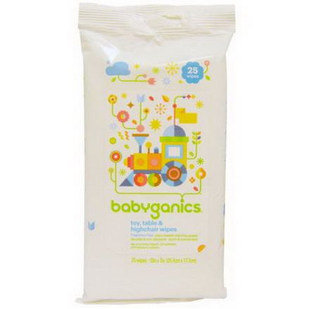 BabyGanics, Toy, Table&Highchair Wipes, Fragrance Free, 25 Wipes