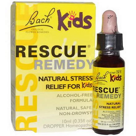Bach, Original Flower Remedies, Rescue Remedy, Natural Stress Relief for Kids, Alcohol-Free Formula 10ml Dropper