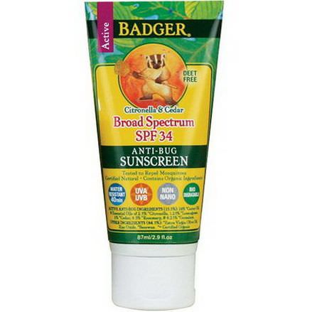 Badger Company, Anti-Bug Sunscreen, Broad Spectrum SPF 34 87ml